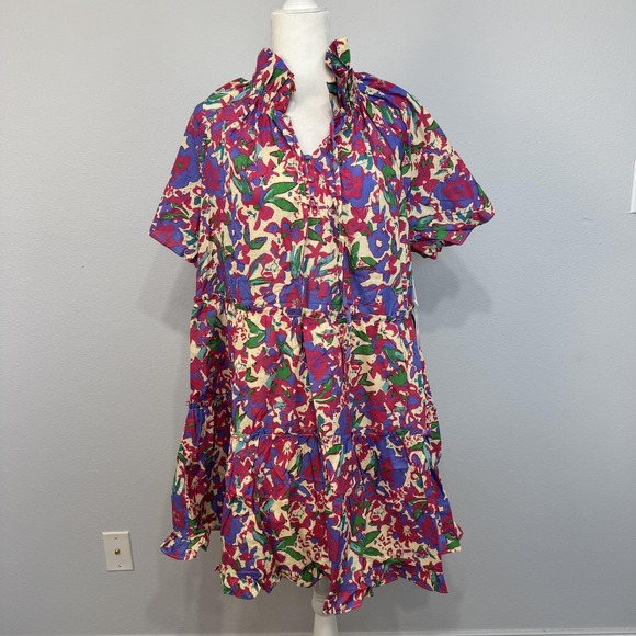 Hyacinth House Dress Women's Magenta Thea Multi Floral Mini Dress Large Relaxed - Picture 1 of 16